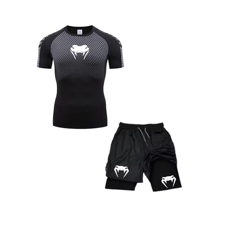 Ensemble de Compression Anime Venom pour hommes, t-shirt d'entraînement, short de course respirant, 