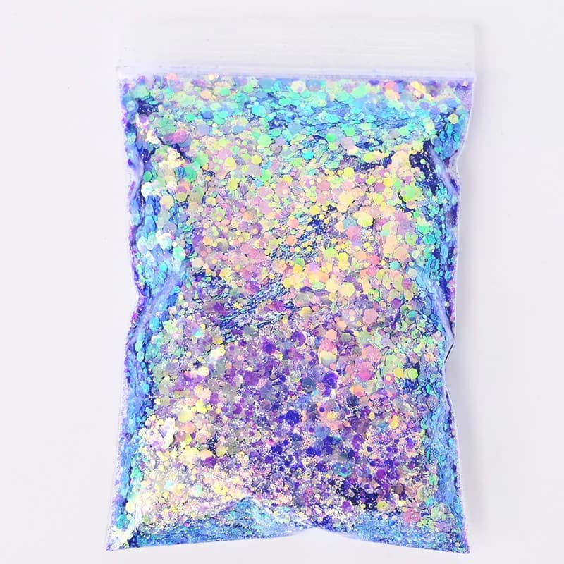 50 g/sac holographique mixte hexagone forme gros ongles paillettes paillettes scintillantes flocons 