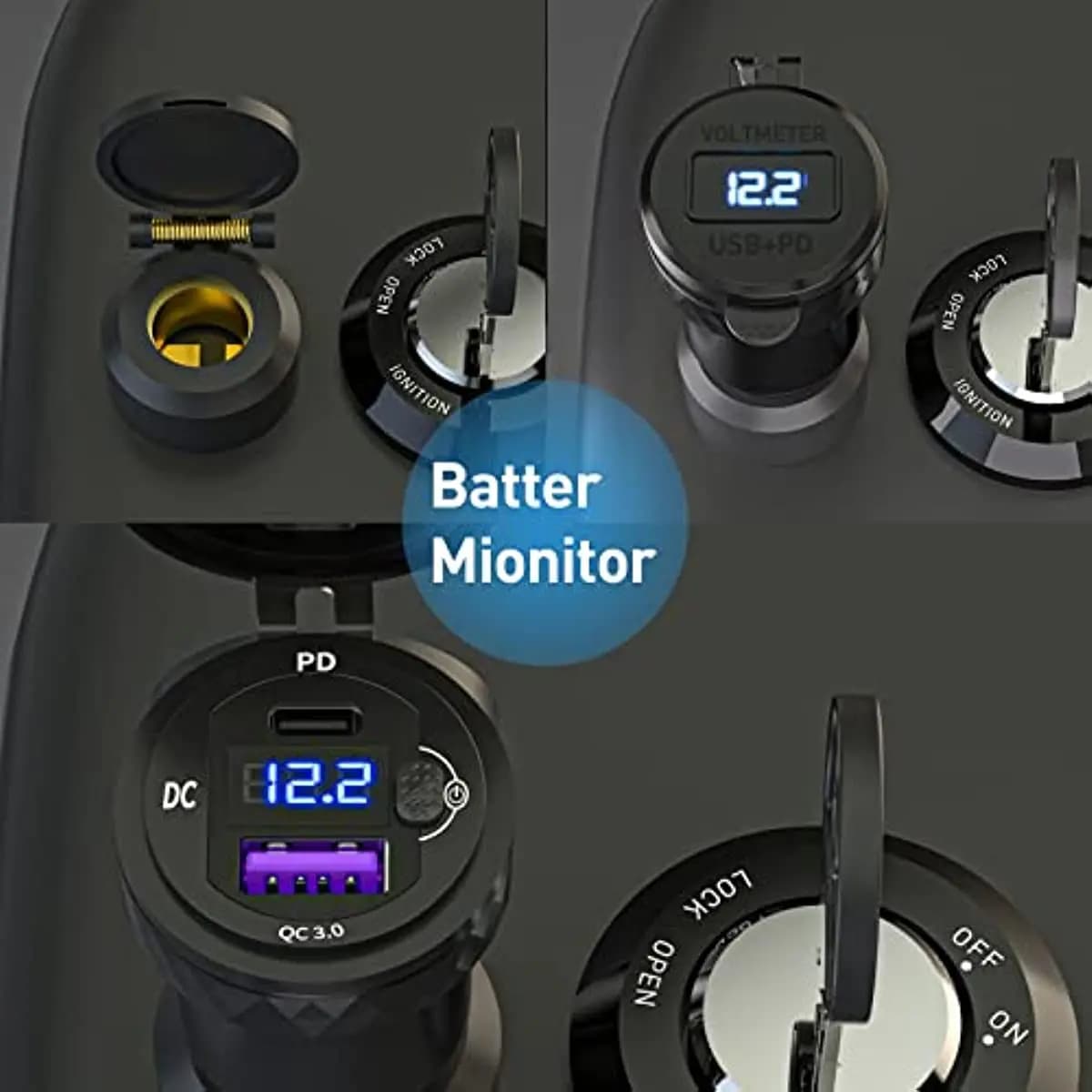 Prise DIN Hella vers USB C PD 3.0 QC 3.0, adaptateur d'alimentation pour chargeur USB, voltmètre ave