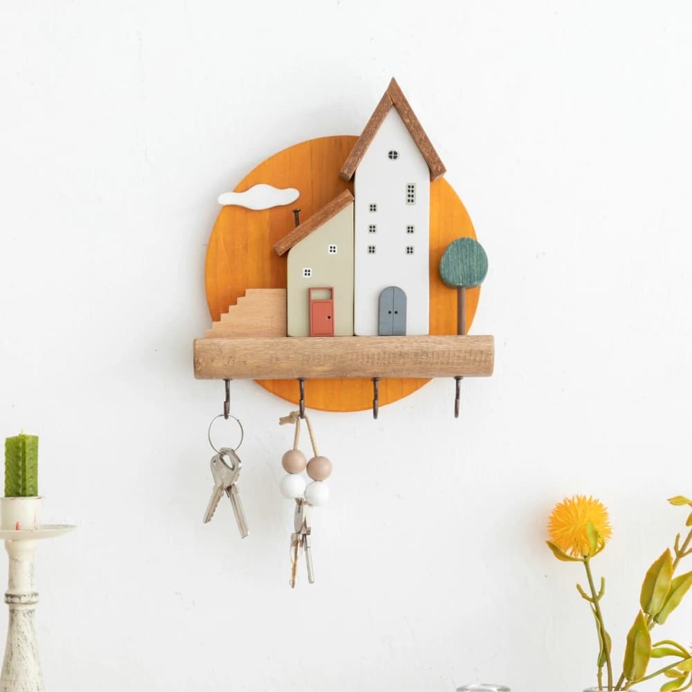 Crochet à clé en bois, Art mignon, étagère murale décorative, bijoux, chapeau, vêtements, serviettes