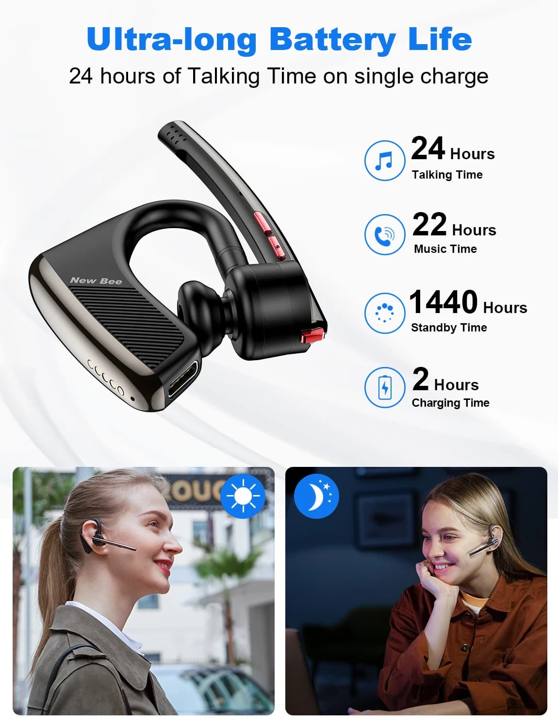 Nouveau Bee M50 Bluetooth casque sans fil écouteur écouteurs 24 heures de temps de conversation V5.2