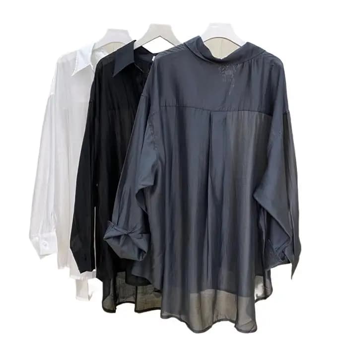 Lyocell-Chemisier en soie vintage pour femme, léger, crème solaire, chic, confortable, manches longu