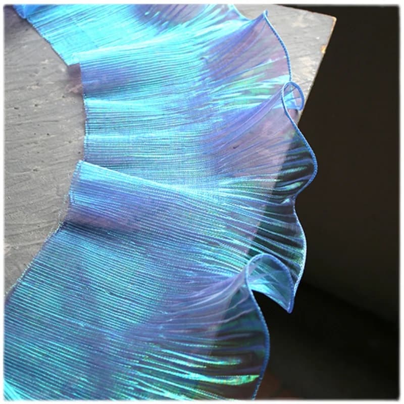 Tissu en dentelle bleue plissée effet sirène, 1 mètre, Lustre néon Laser pour femmes, robe de 15CM d