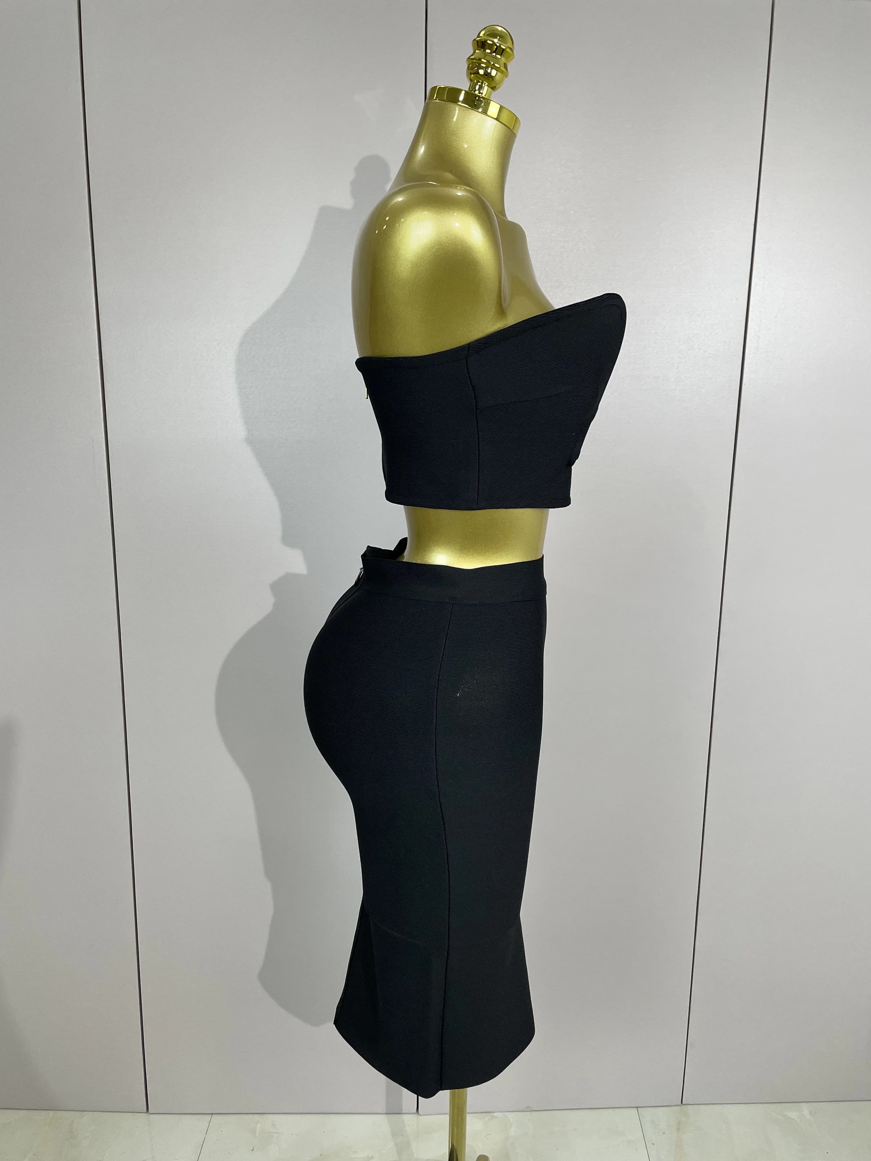 2025 Femmes Sexy Bretelles Dos Nu Noir Bandage Deux Pièces Costume Célébrité Designer De Mode Robe D