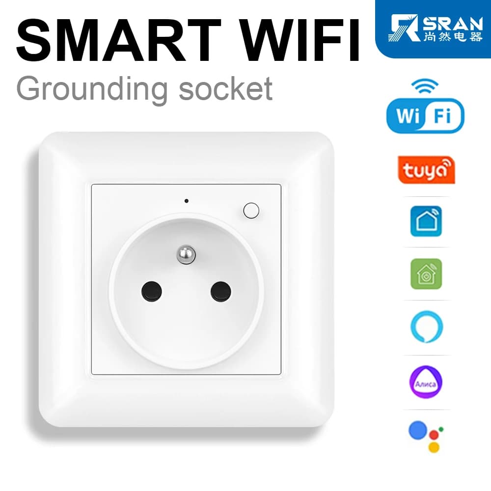 Prise intelligente Wi-Fi FR, panneau PC 220V 16A, multi-ports 2/3 voies colorée, compatible avec les