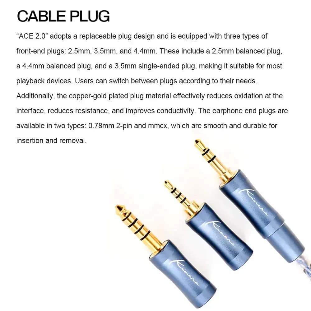 Câble d'écouteurs modulaire HIFI Kinera Ace 2.0 3-en-1 2.5+3.5+4.4mm avec connecteur équilibré détac