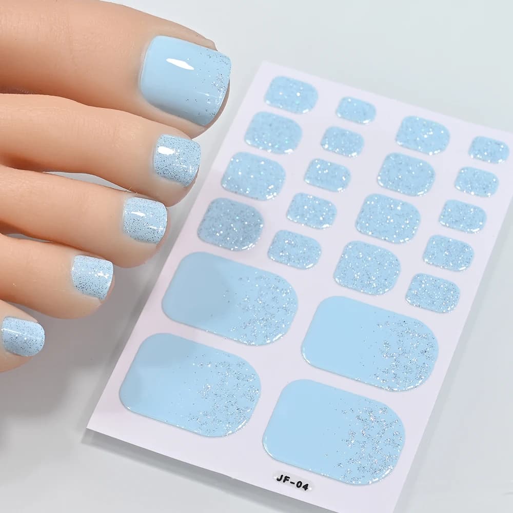 5 feuilles/110 pointes été paillettes orteil ongles autocollants couverture complète ongles envelopp