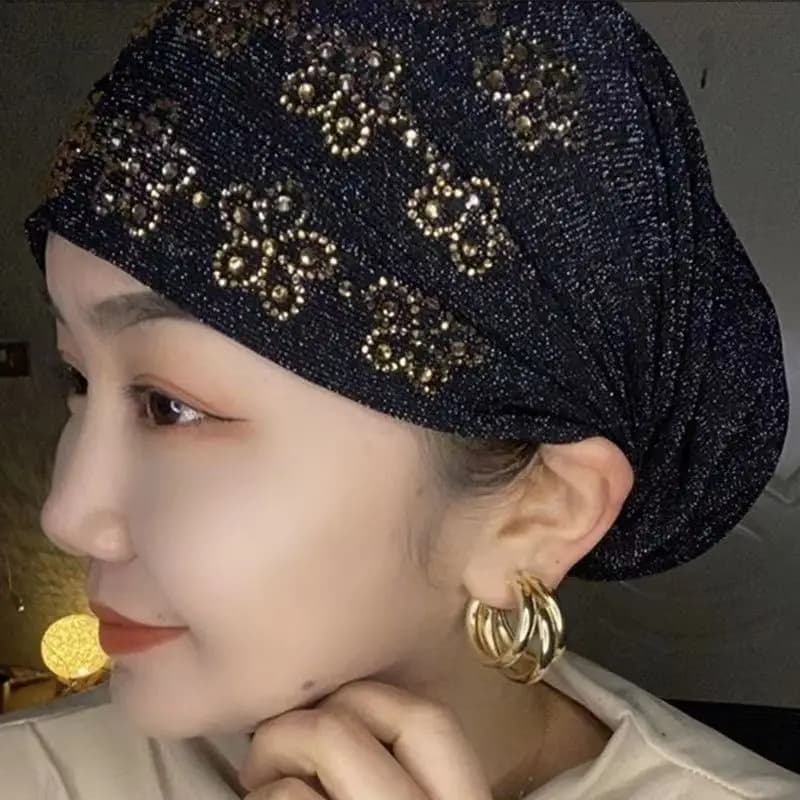 Été diamants Turban casquettes pour femmes élastique enveloppement tête Bonnet musulman Hijab Turban