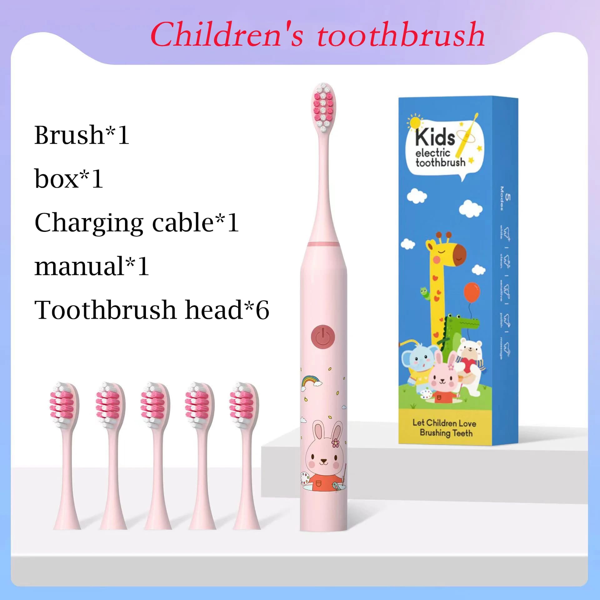 Brosse à dents électrique sonique propre pour enfants, motif de dessin animé pour enfants, avec tête