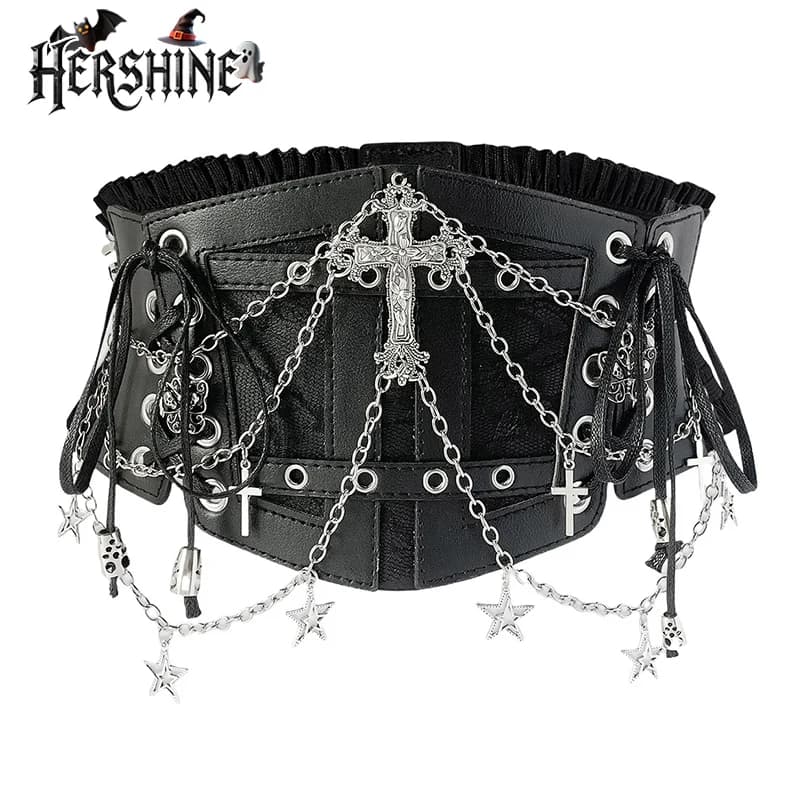 HERSHINE 1 pièce femmes mode chaîne croix élastique large ceinture, Y2K gothique Punk Harajuku Rock 