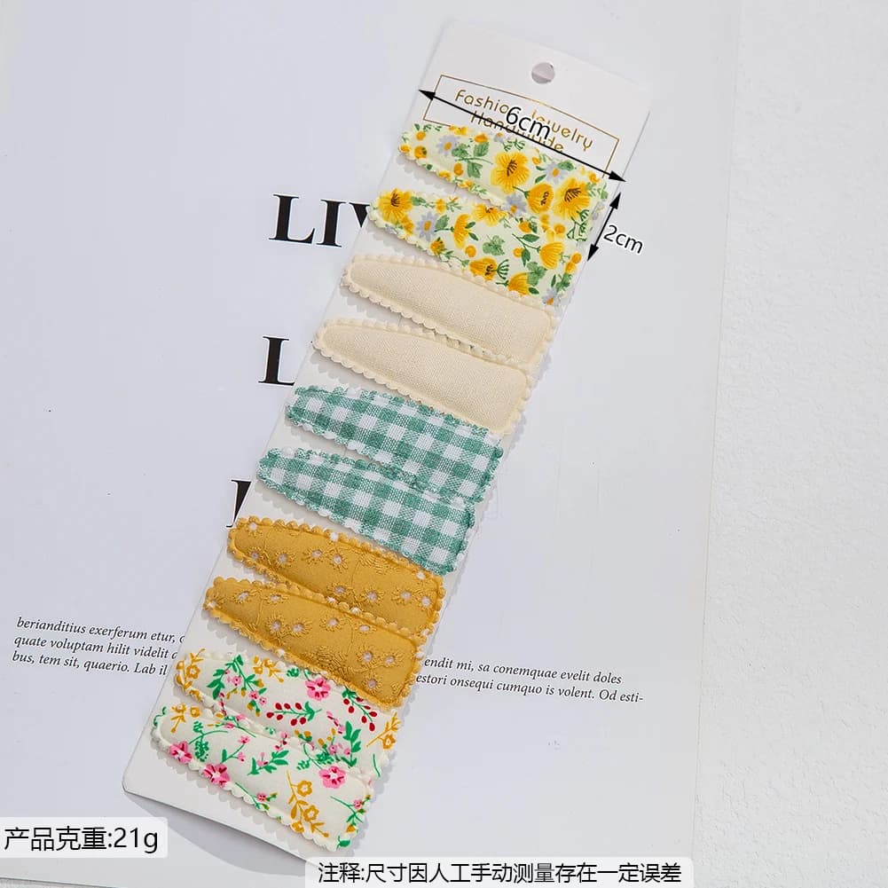 10 pièces/lot Ins 6cm fleur imprimé coton alliage cheveux arc Snap Clips ensemble tissu Plaid Bobby 