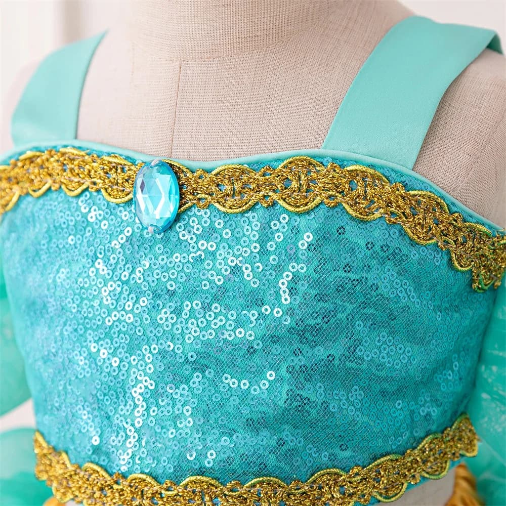 Robes de princesse Jasmine pour petites filles, robe de soirée Cosplay, en Tulle, pour anniversaire,