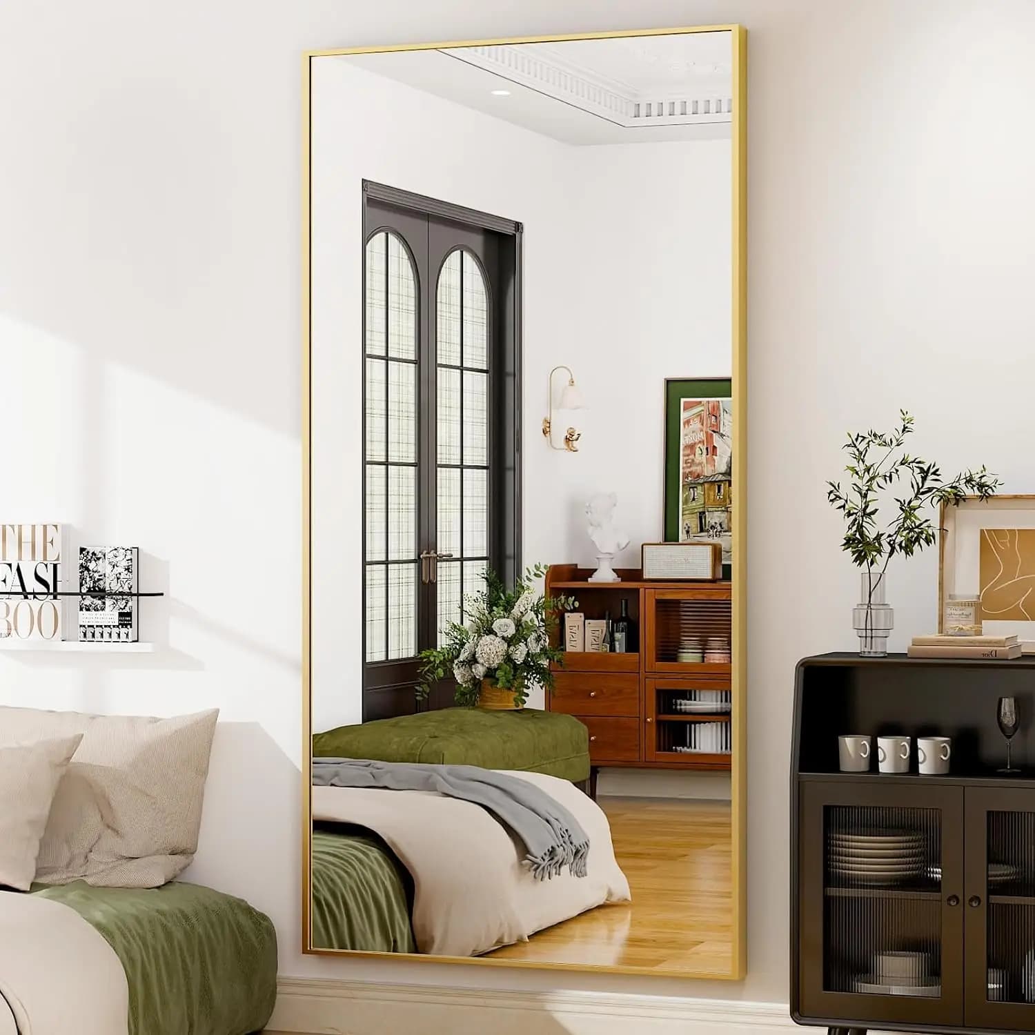 Miroir rectangulaire Extra Large suspendu ou incliné en alliage d'aluminium, cadre fin, Dressing au 