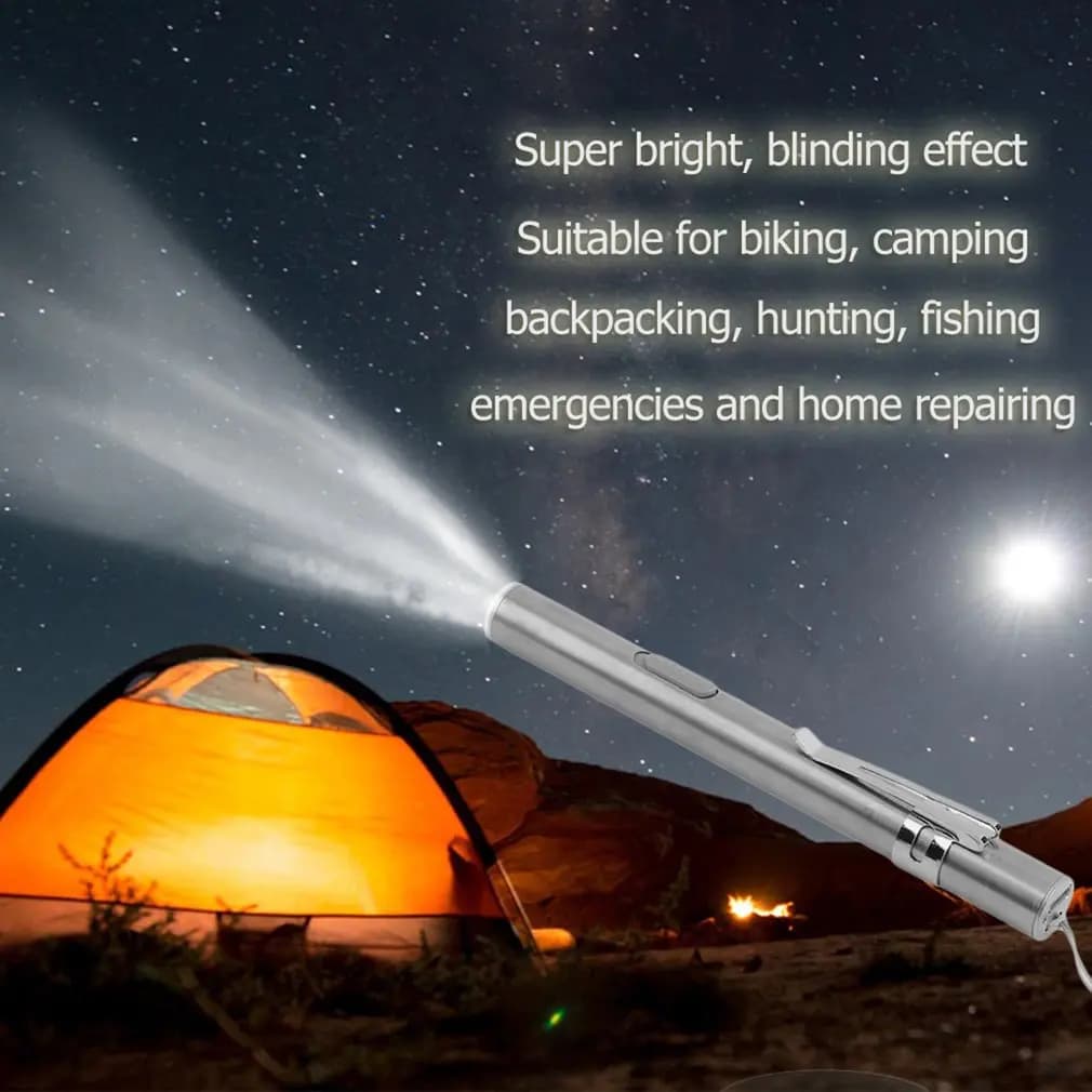 Mini lampe de poche médicale portable aste par USB avec pince en acier inoxydable, lampe torche LED 