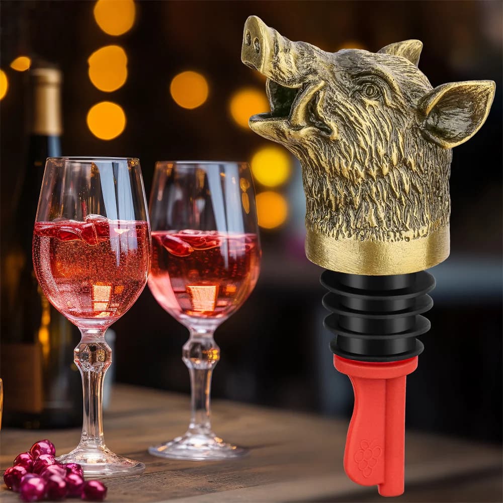 Tête de sanglier 2 en 1, verseur de vin, bouchons de bouteille, Bronze/gris noir, décor en métal, bo
