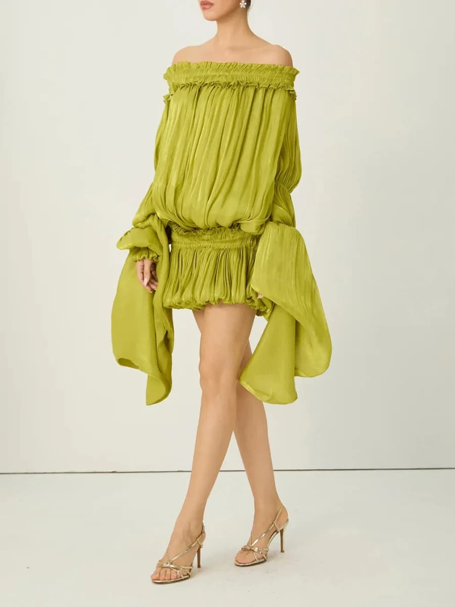 Robe ample unie à plis et empiècements TWOTWINSTYLE pour femme, col bateau, manches longues, robes a