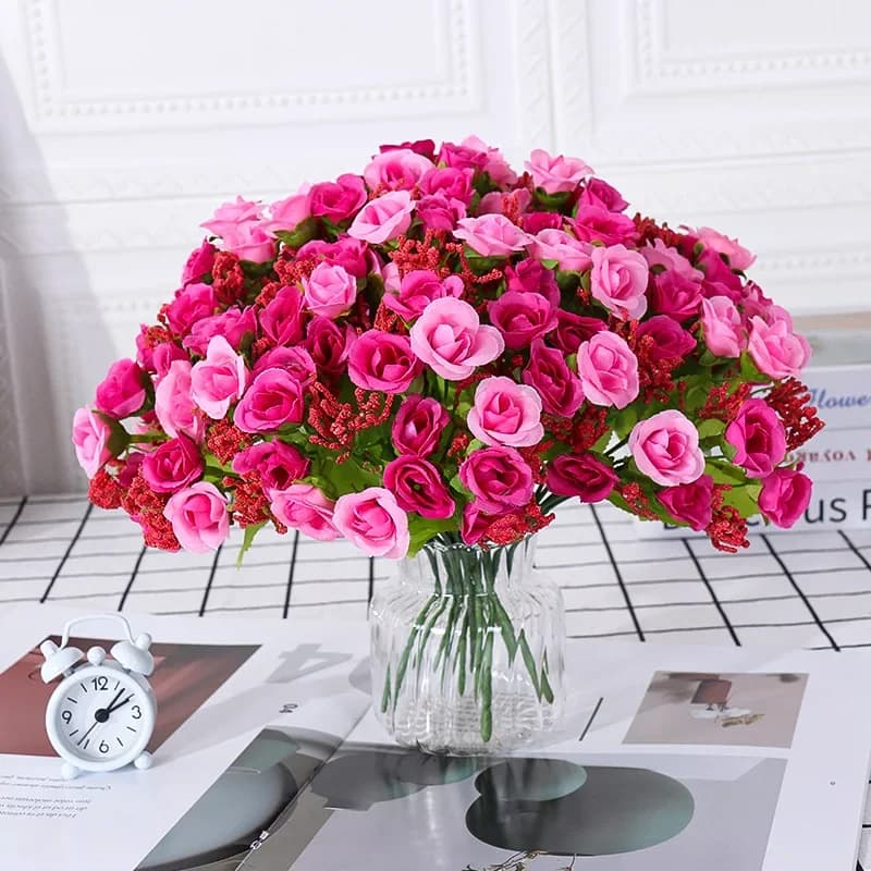 Bouquet de roses simulées, décoration de maison, petite Rose camélia, décoration de mariage, fleurs 