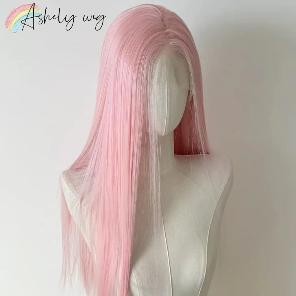 Perruque Lace Front Wig synthétique rose clair 13x4, perruque de 26 pouces longue et lisse, perruque