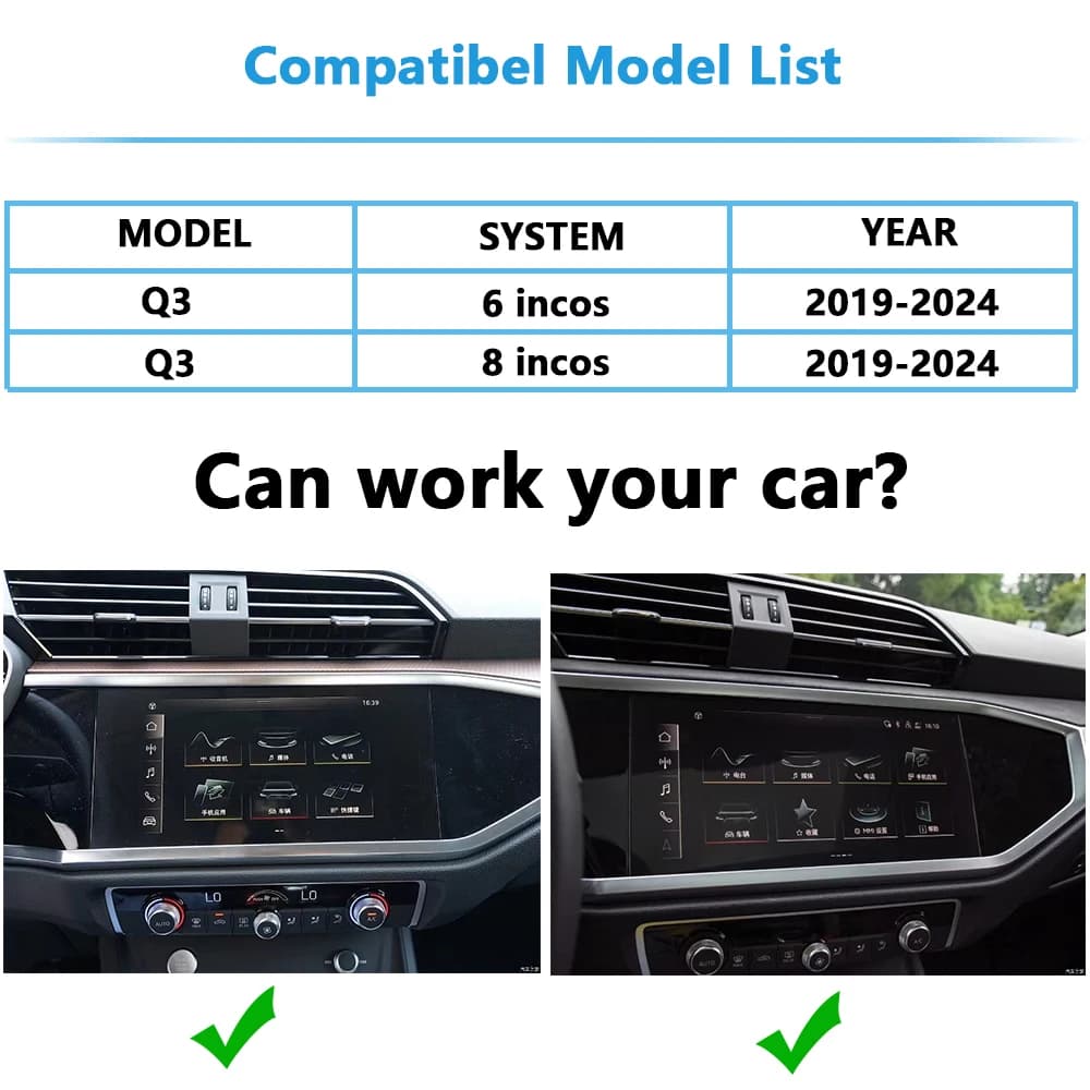Audi Q3 A1-Apple CarPlay 2019-2024, rénovation sans fil, Android Auto Plug and Play, ajout de barrag
