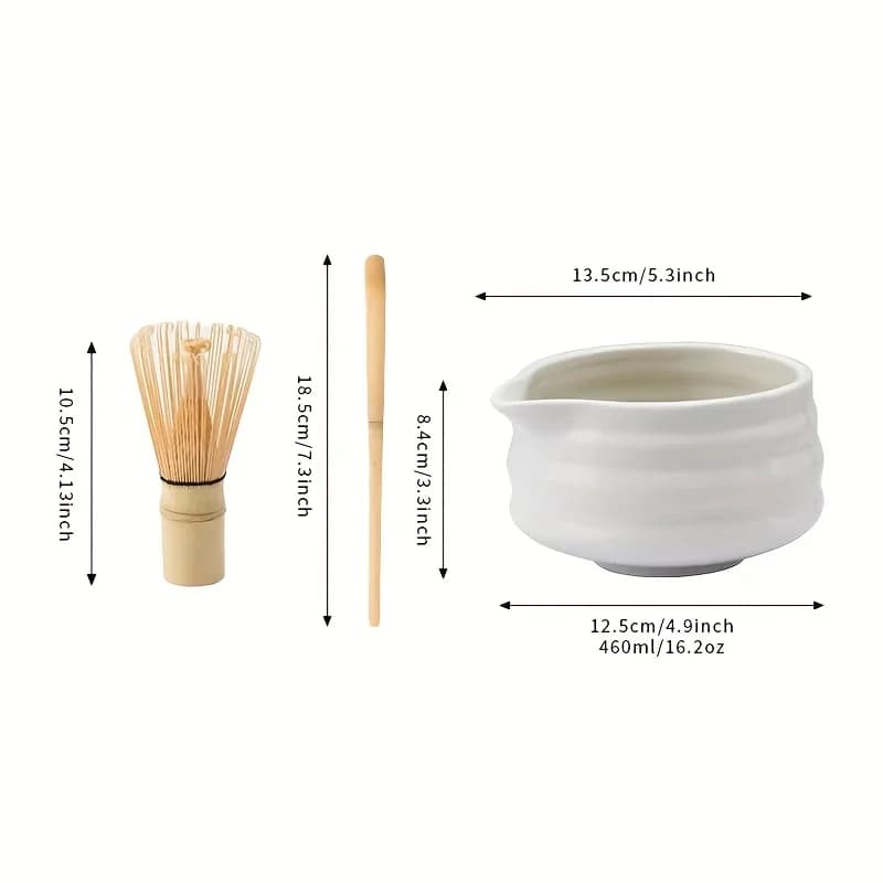 1 ensemble d'ensemble Matcha japonais, bouche blanche avec bol Matcha et fouet Matchas, service à th