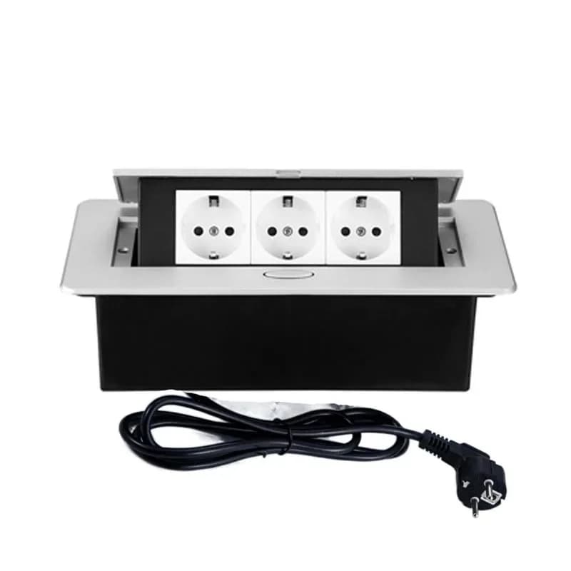 Prises de table escamotables EU KR Canon, 3 prises cachées, câble horizontal noir de 1.8m avec prise