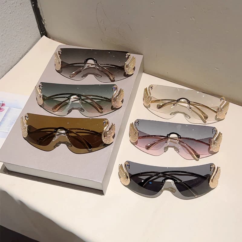 KAMMPT sans monture Y2k lunettes de soleil femmes mode monobloc dégradé nuances 2025 nouveau à la mo