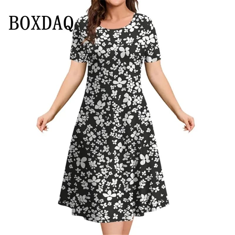 Robes vintage à imprimé floral 3D pour femmes, pull décontracté à manches courtes, robes grande tail