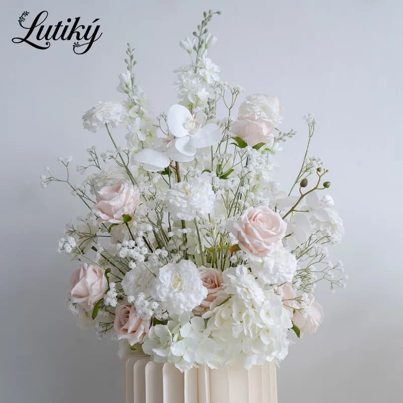 Blanc Rose sol fleur rangée décor mariage toile de fond Table pièce maîtresse boule florale souffle 