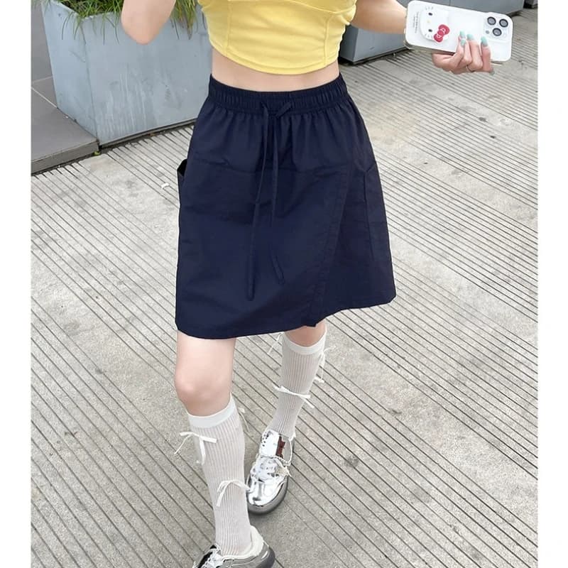 Faux 2 pièces Shorts jupes pour femmes taille haute Mini jupe blanche pantalon solide a-ligne fente 