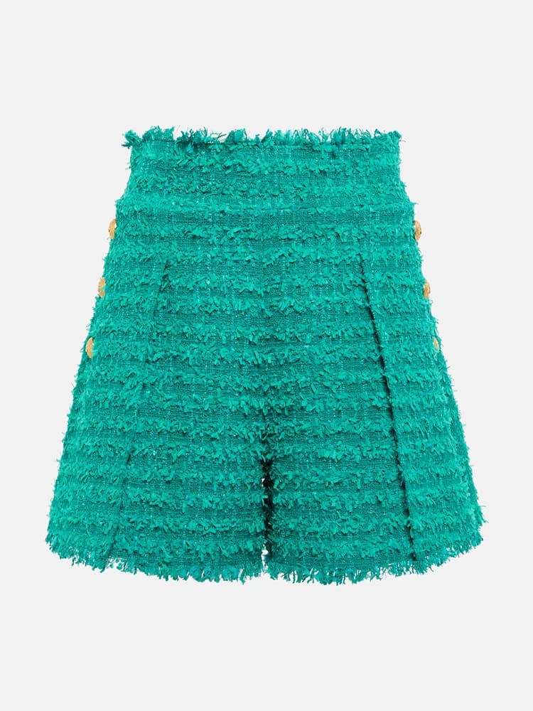 HIGH STREET Nouveauté 2026 FW Shorts en tweed à franges et pompons pour femme de créateur