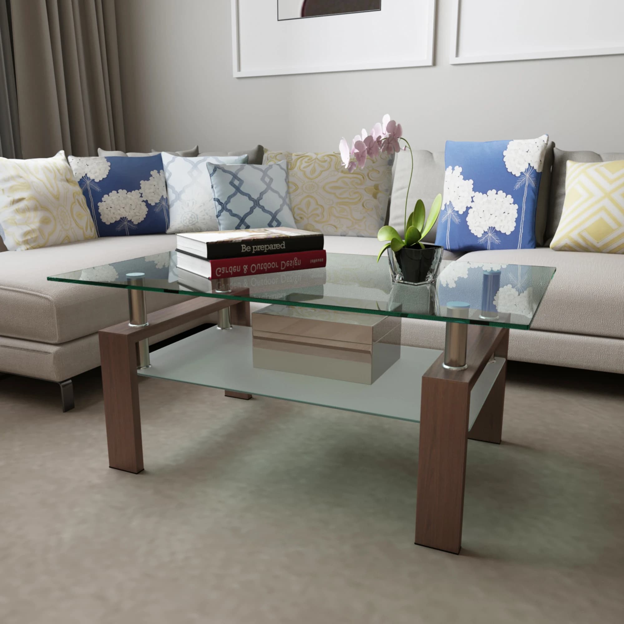 Table basse rectangulaire en verre noir, table basse transparente, tables centrales d'appoint modern