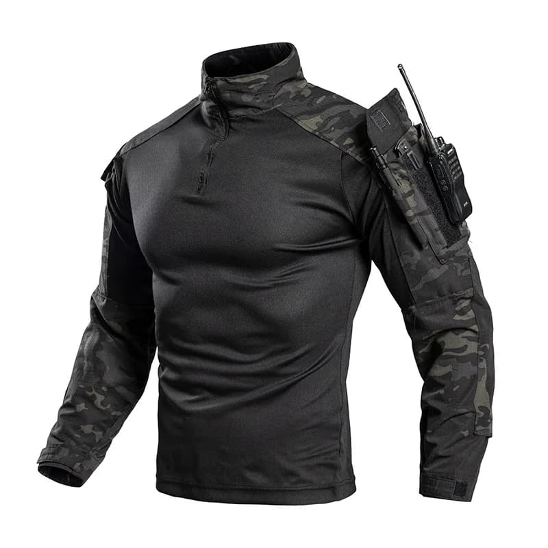 Chemise tactique légère pour homme, col 1/4 zip, manches longues, séchage rapide, respirante, pour l