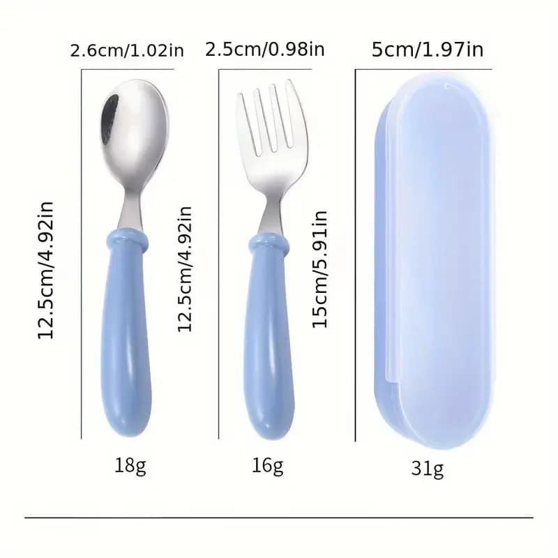 Ensemble de 2 couverts pour enfants en acier inoxydable, cuillère/fourchette, boîte adaptée aux couv