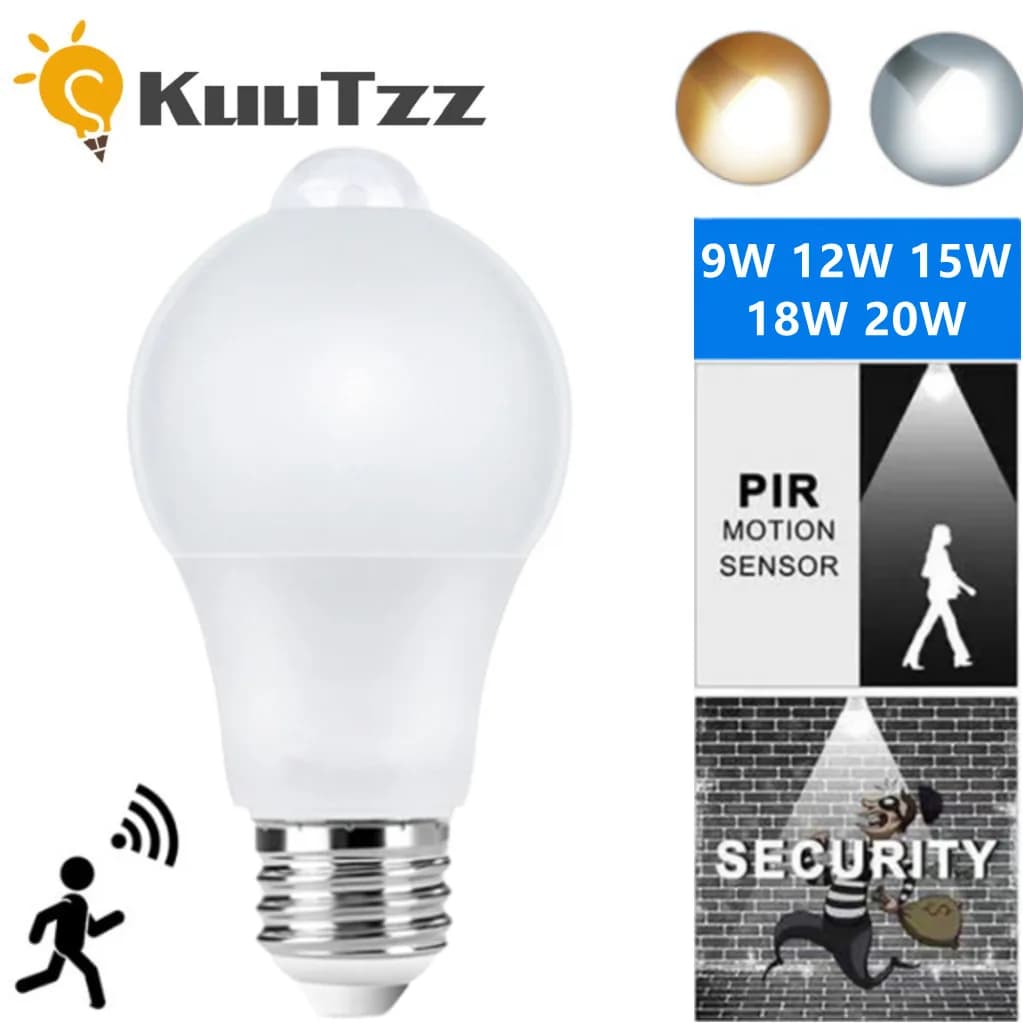 9/12/15/18/20W E27 LED capteur de mouvement ampoule lampe à LED PIR capteur lumière automatique marc