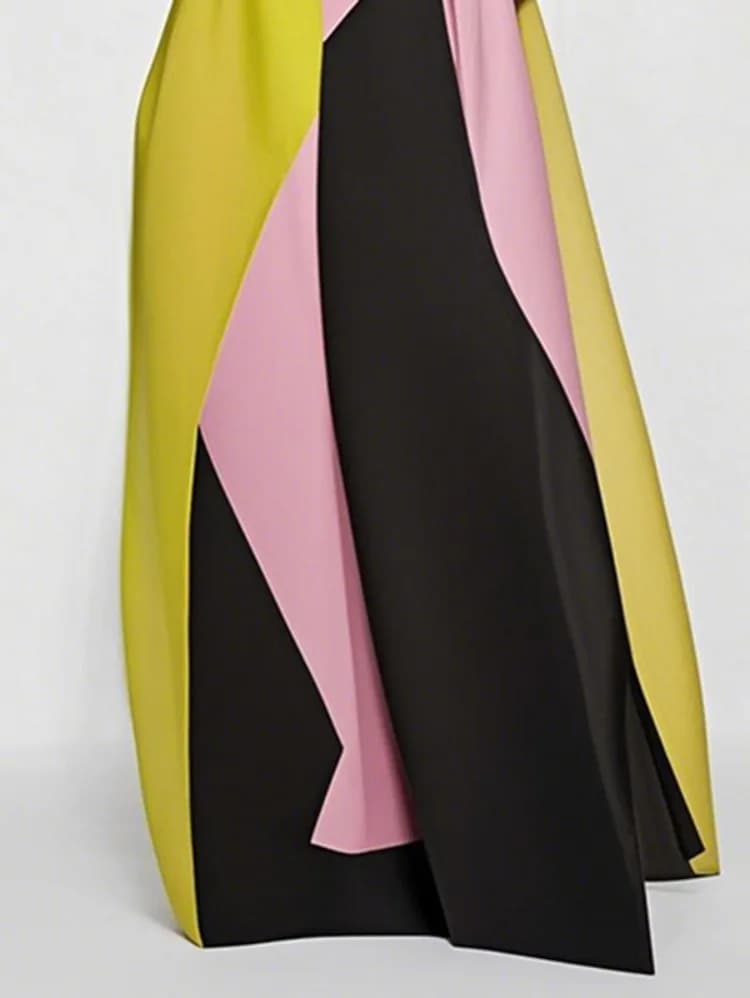 Yeezzi 2025 nouvelle robe trapèze de vacances d'été pour les femmes mode bloc de couleur plissé col 