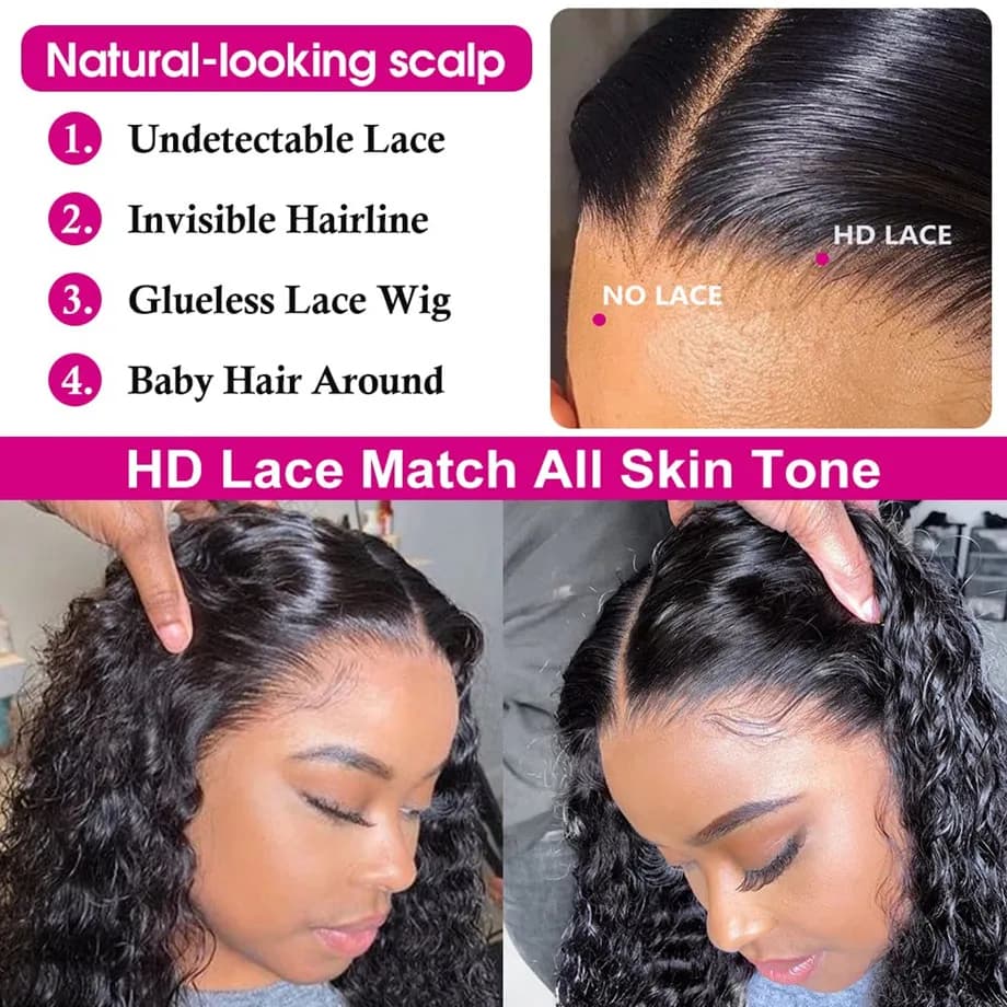 Perruque Lace Front Wig Naturelle Bouclée, Deep Wave, 13x4, 13x6, HD, 5x5, 6 Tages, 28 30 Pouces