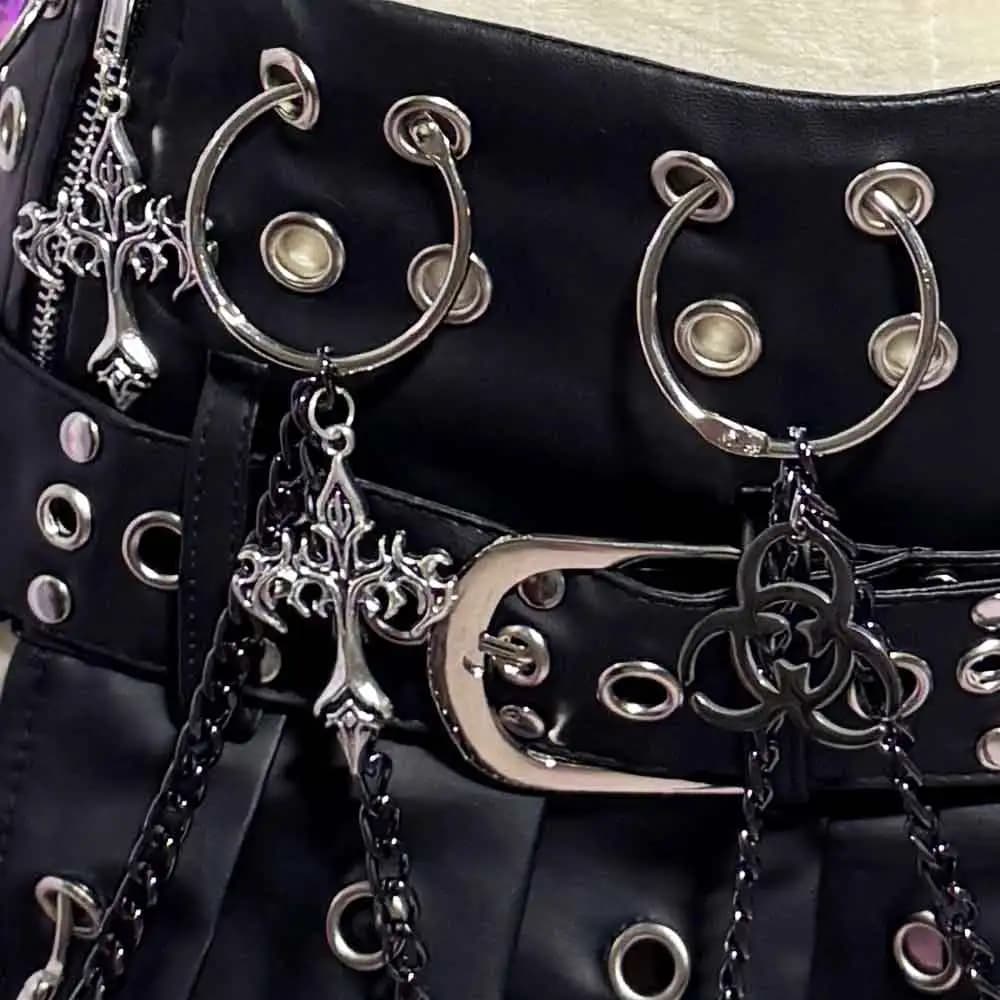 Mini-jupe gothique emo en cuir PU pour adolescentes, style grunge, punk rock, festival, rave, Y2K, v