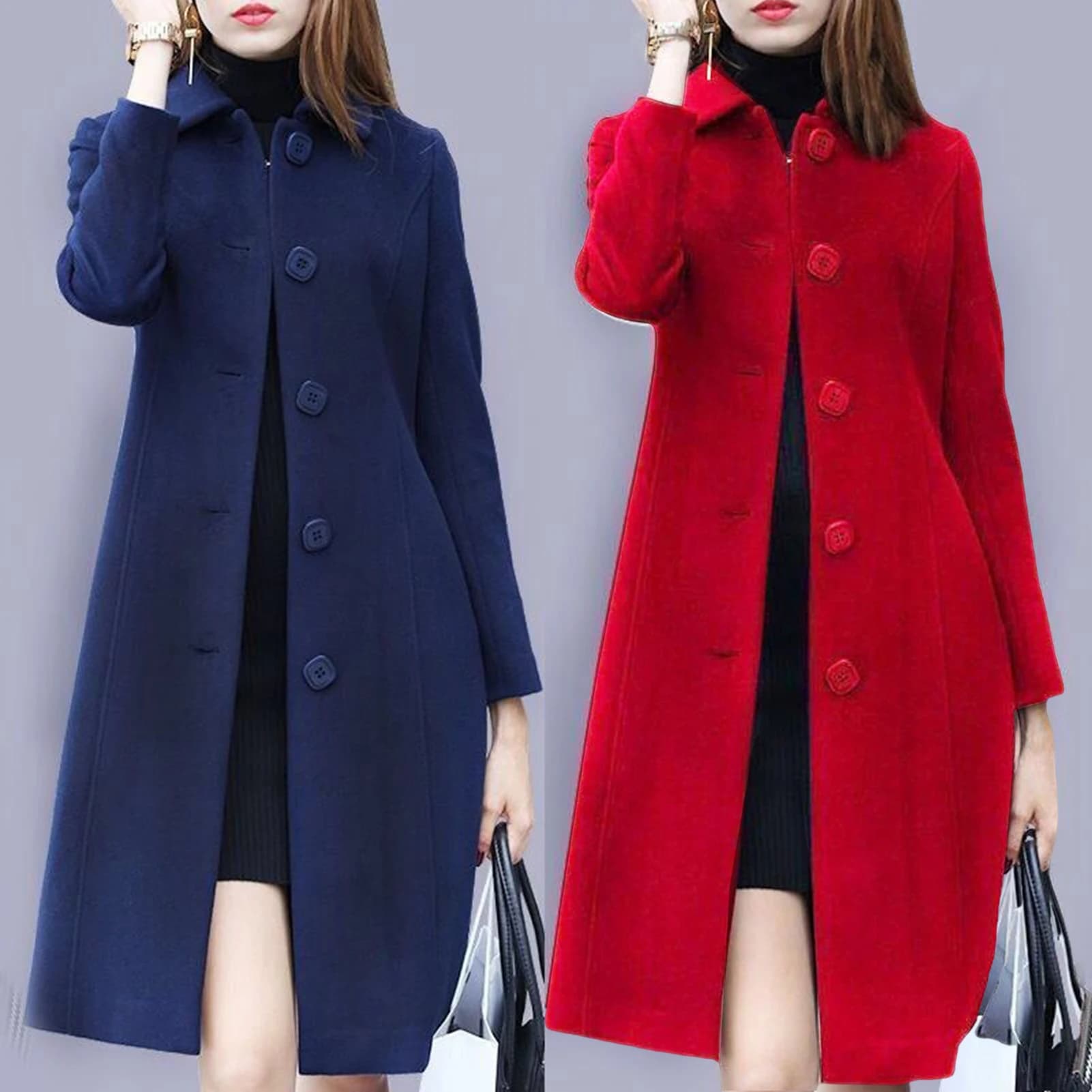 Veste mi-longue à col rabattu pour femme, manteau, simple boutonnage, couleur unie, élégante, douce,