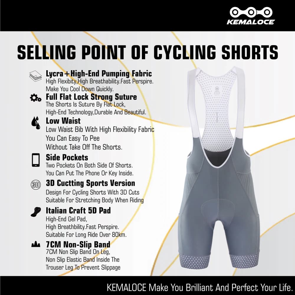 KEMALOCE cuissard de cyclisme avec poches latérales homme bleu & gris & rouge short de vélo Gel Pad 