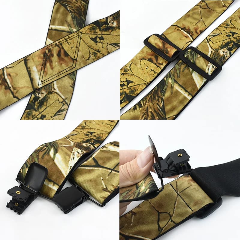 Deepeel adultes hommes bretelles 5 cm de large bretelles élastiques Camouflage x-type 4 Clips ajuste