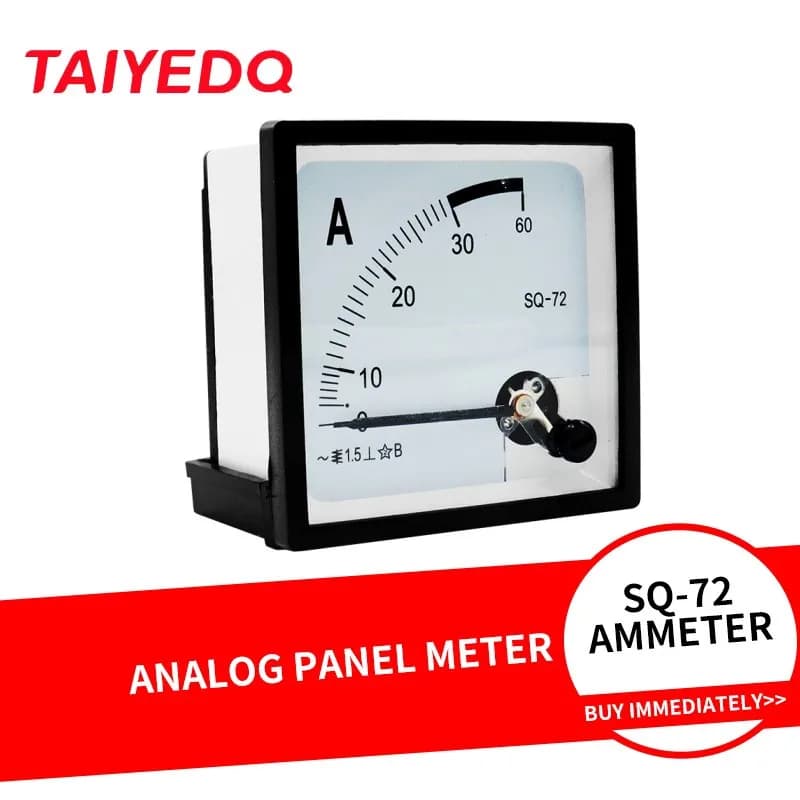 Panneau mètre SQ72-A 5A 10A 20A 30A 30/5 50/5 100/5 AC ampèremètre analogique carré 72*72mm