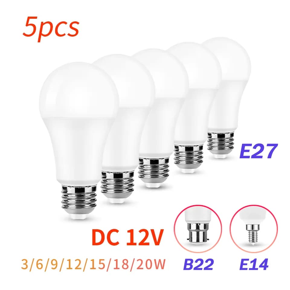 5 pièces/lot 12V E27 E14 B22 LED ampoule 3W 6W 9W 12W 15W 18W 20W Lampada ampoule LED basse tension 