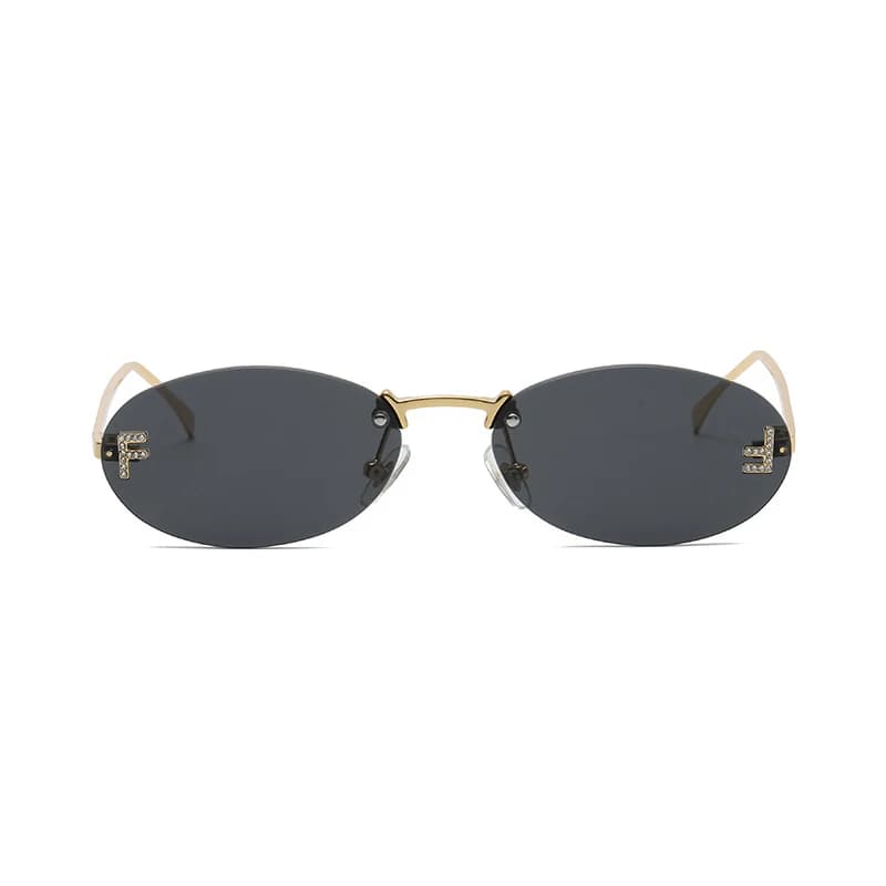 Mode lunettes de soleil sans monture femmes UV400 ovale élégant diamant F lunettes de soleil lunette
