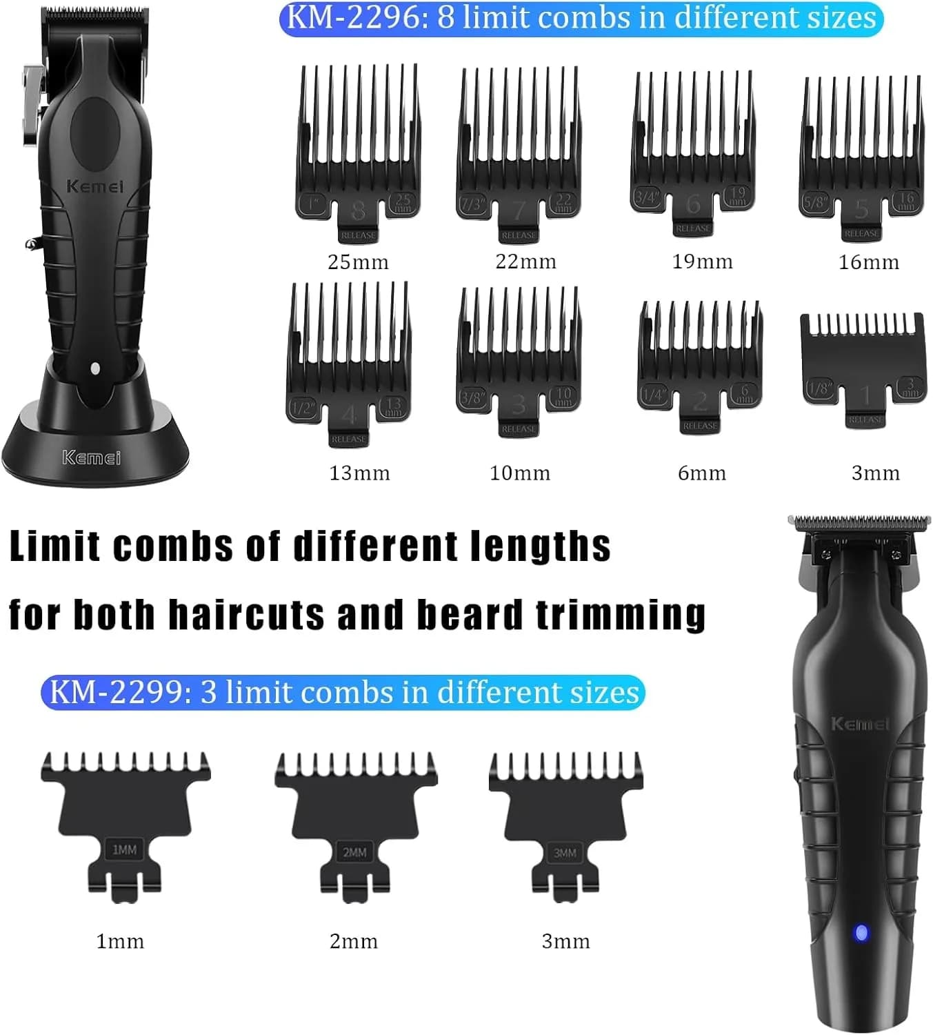 Kemei 2299 2296 T95 Tondeuse à cheveux professionnelle sans fil pour hommes tondeuse électrique raso
