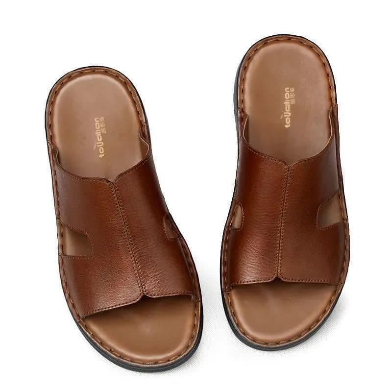 Pantoufles en cuir faites à la main pour hommes, vêtements d'été, tongs simples antidérapantes, seme