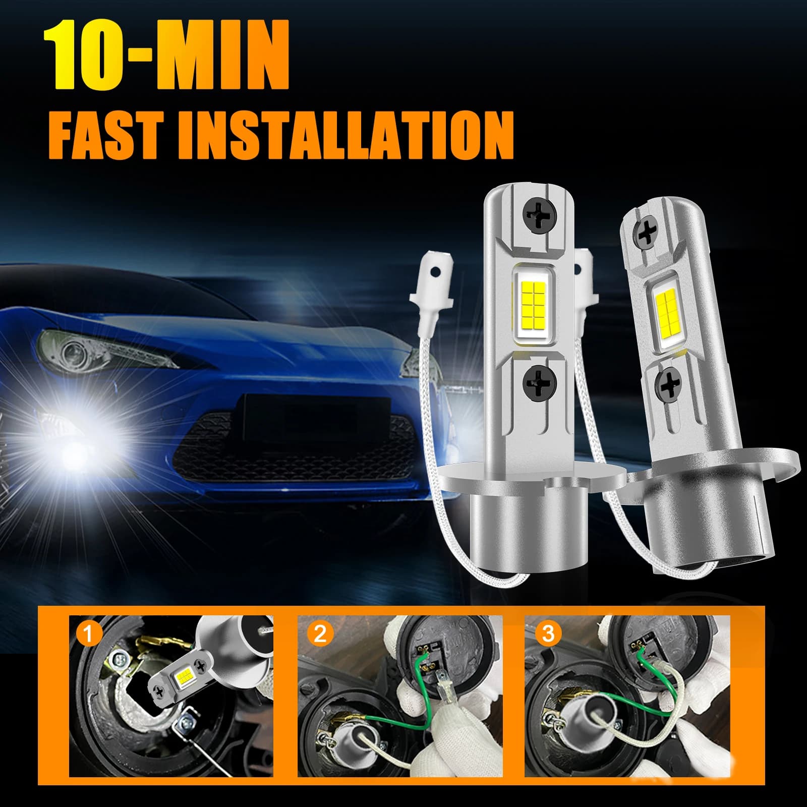 IVOTOW – Mini phares antibrouillard LED H3 6000K, 2 pièces, Kit de Conversion Plug and Play blanc, s