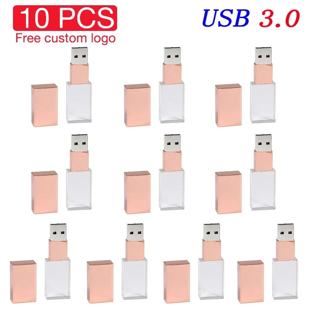 JASTER 10 PCS LOT Crystal USB 3.0 Flash Drives Cadeau De Mariage Pen Drive Logo Personnalisé Gratuit