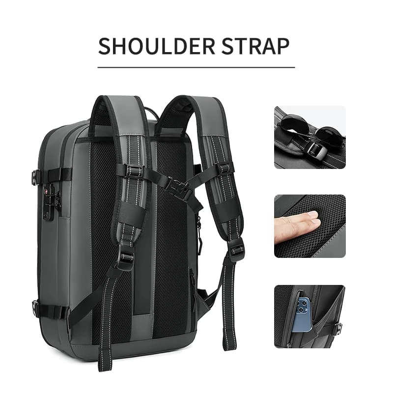 Sac à dos de voyage pour hommes, compression sous vide, pour ordinateur portable 17 pouces, sac à do