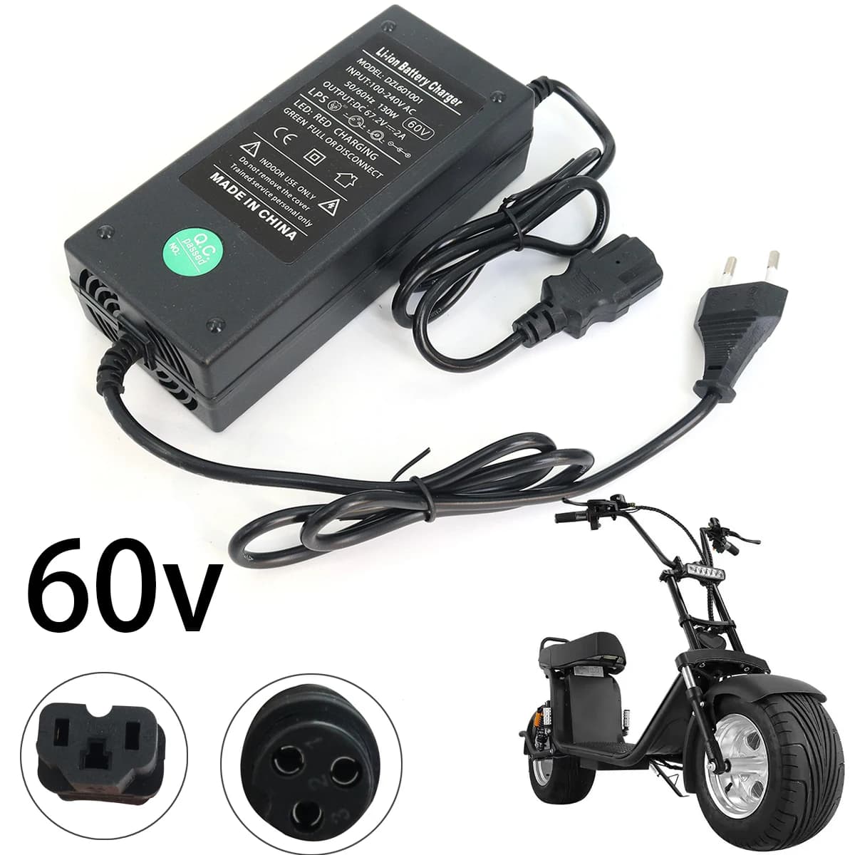 Batterie au Lithium chargeur de voiture électrique 48V 60V voiture électrique Lithium Ion 48V2A Scoo