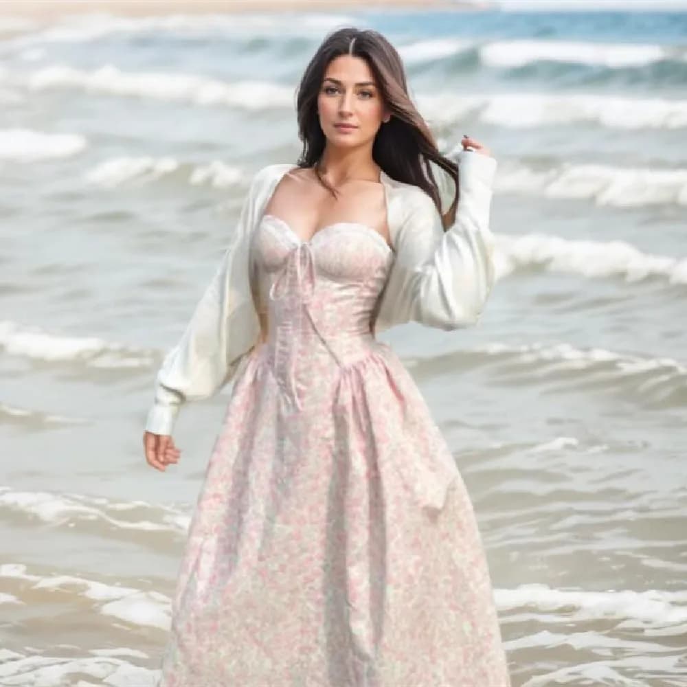 Robe longue en dentelle épissée, imprimé Floral, Sexy, froncé sur la poitrine, Style Corset, à brete